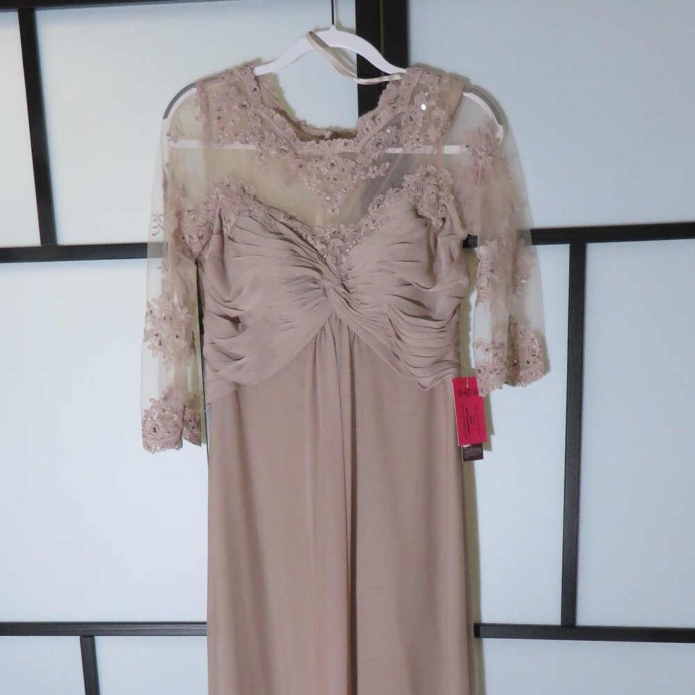 Taupe Sheer with embellishments 3/4 sleeve formal dress size 8